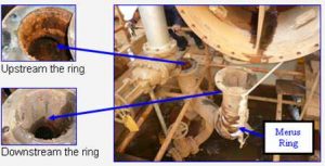 a lot of corrosion upstream the Merus Ring compared to the downstream pipe a lot of corrosion upstream the Merus Ring compared to the downstream pipe